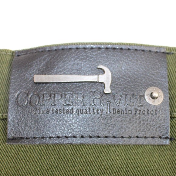 Copper Rivet Dark Olive Green Destroyed Denim Straight Style Jeans Size … - Picture 8 of 9